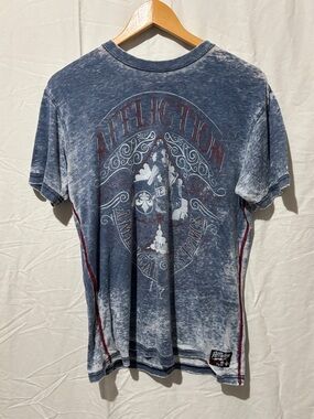 Affliction Acid Wash Graphic Tee Blue Y2K Grunge Shirt Size M